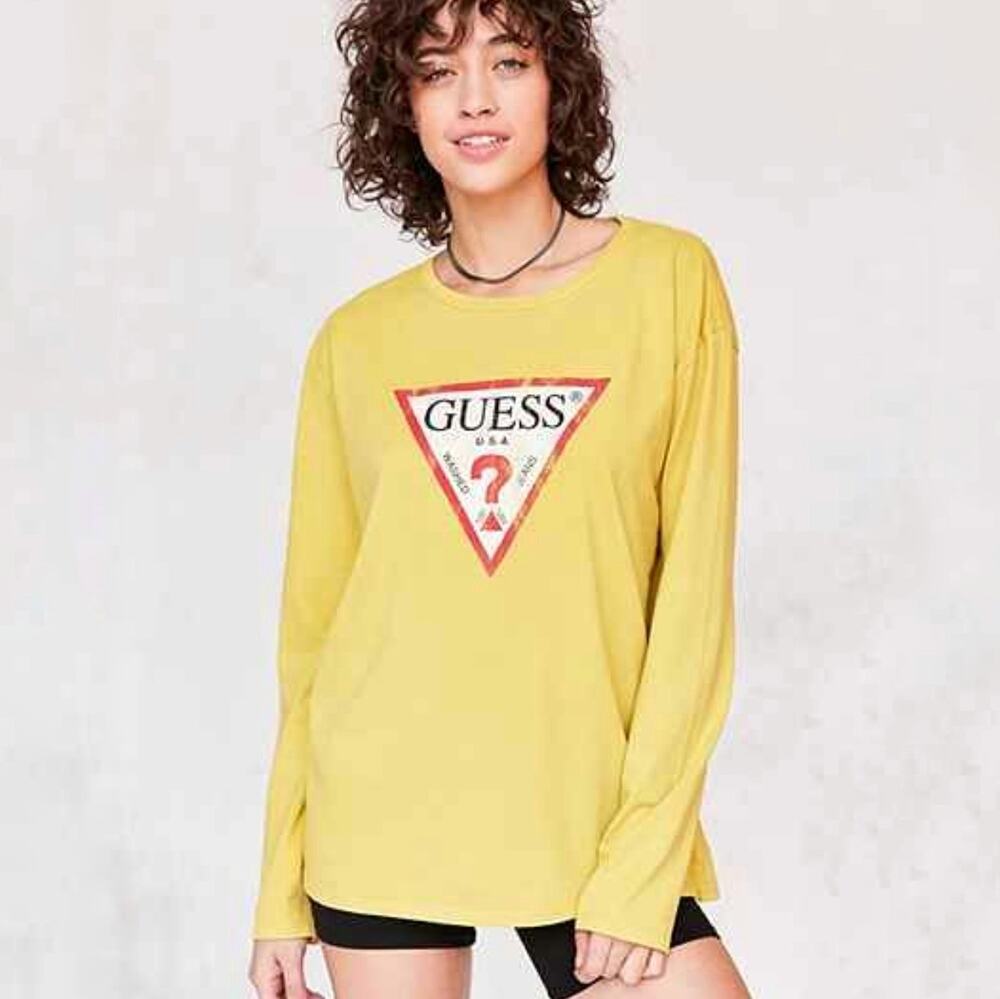 Guess Long Sleeve T-Shirt Unisex Yellow Size XS